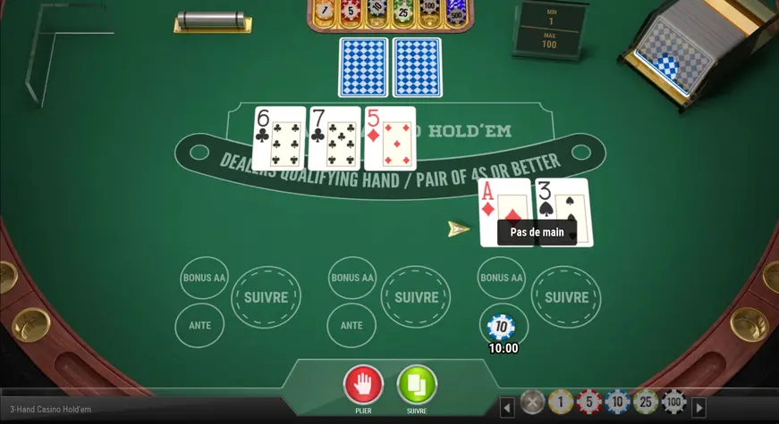 3-Hand Casino Hold'em est l'un des meilleurs jeux de table auxquels vous pouvez jouer au Casino Tortuga