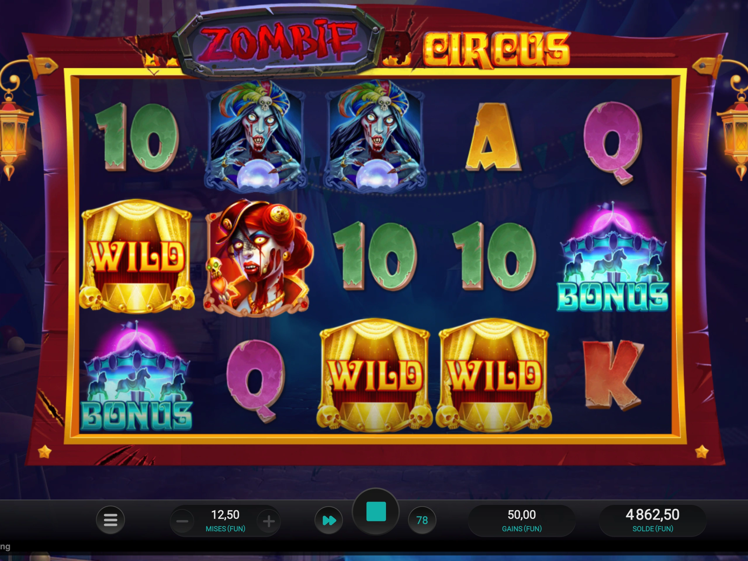 Machine à zombie circus au casino Freshbet